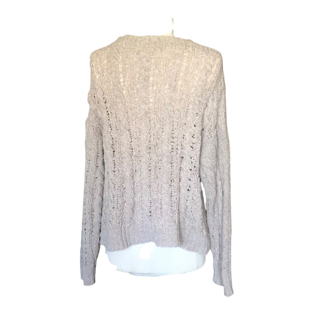 American Eagle Gray Cable Knit Sweater Medium Crochet Open Knit Cozy Pullover - Picture 4 of 11